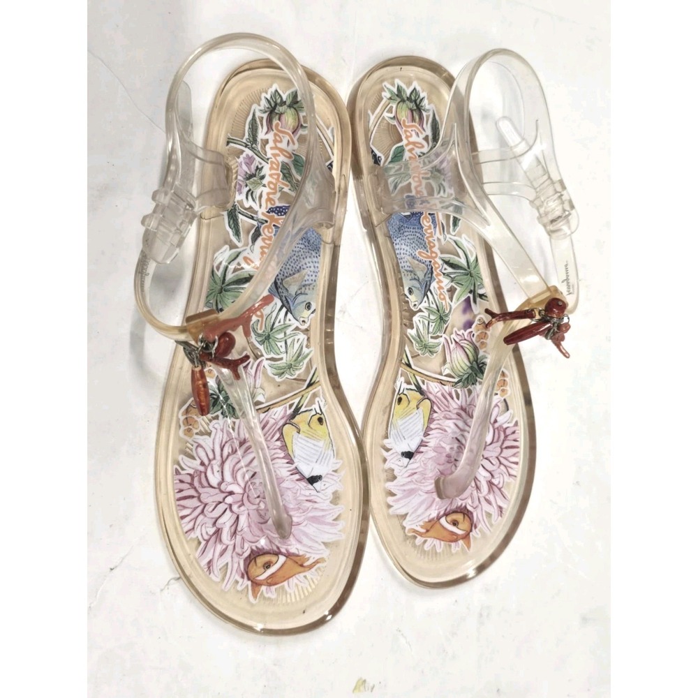 Salvatore Ferragamo Womens Ocean Theme T-Strap Jelly Sandals Size 4.5
